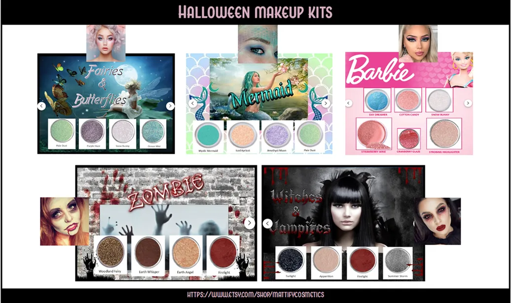 halloween makeup kits for fairy, mermaid, butterfly, zombie, witch, vampire unique long lasting makeup vegan eyeshadow costume cosplay colors 