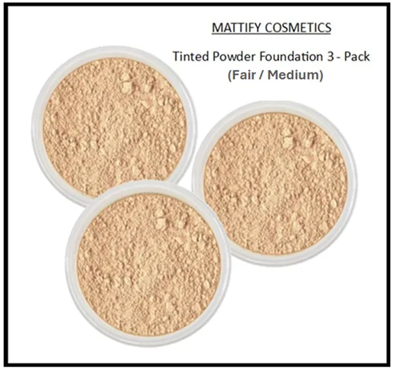 Mattify Cosmetics Vegan Makeup. A Tinted Powder Foundation for Oily Skin for Fair to Medium Skin Tones. The perfect matte makeup for oil control, minimizing pores, and covering acne breakouts. This powder is talc-free, cruelty-free and noncomedogenic. 
