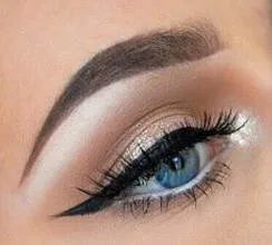 Naked eye shadow look sparkly nude eye makeup swatch beige easy smoky eye look with winged eye liner cat eye with sparkly white eyeshadow Mattify cosmetics lasting eye makeup for oily eye lids with built in primer to absorb oil and stay crease-free bare daytime mineral eyeshadow looks
